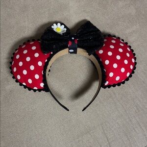 Disney's Polka Dot Minnie Mouse Ears Headband with Black Sequin Bow